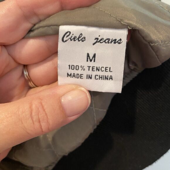 Cielo Basic Bomber Jacket Women Large Olive Green Black Trim Tencel READ - Picture 14 of 16